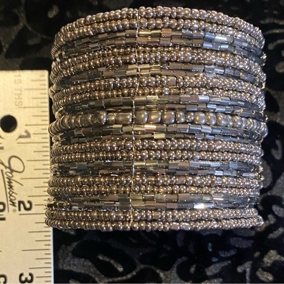 Multi sized pewter colored glass beaded cuff, GUC, 2 1/2”x 2 1/2” bold piece - Picture 3 of 6
